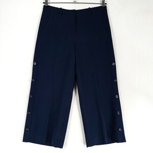 WHBM Pants Womens 6 Navy Blue Wide Leg Crop Button Accents Lined Casual Career